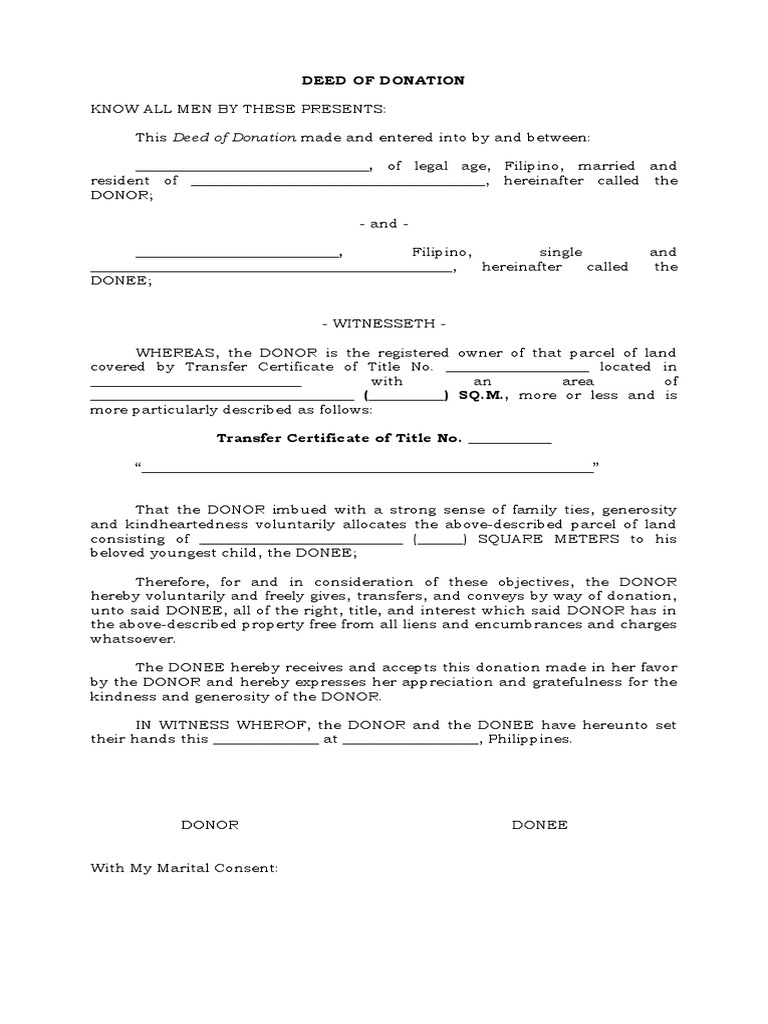 Deed of Donationtemplate Deed Social Institutions