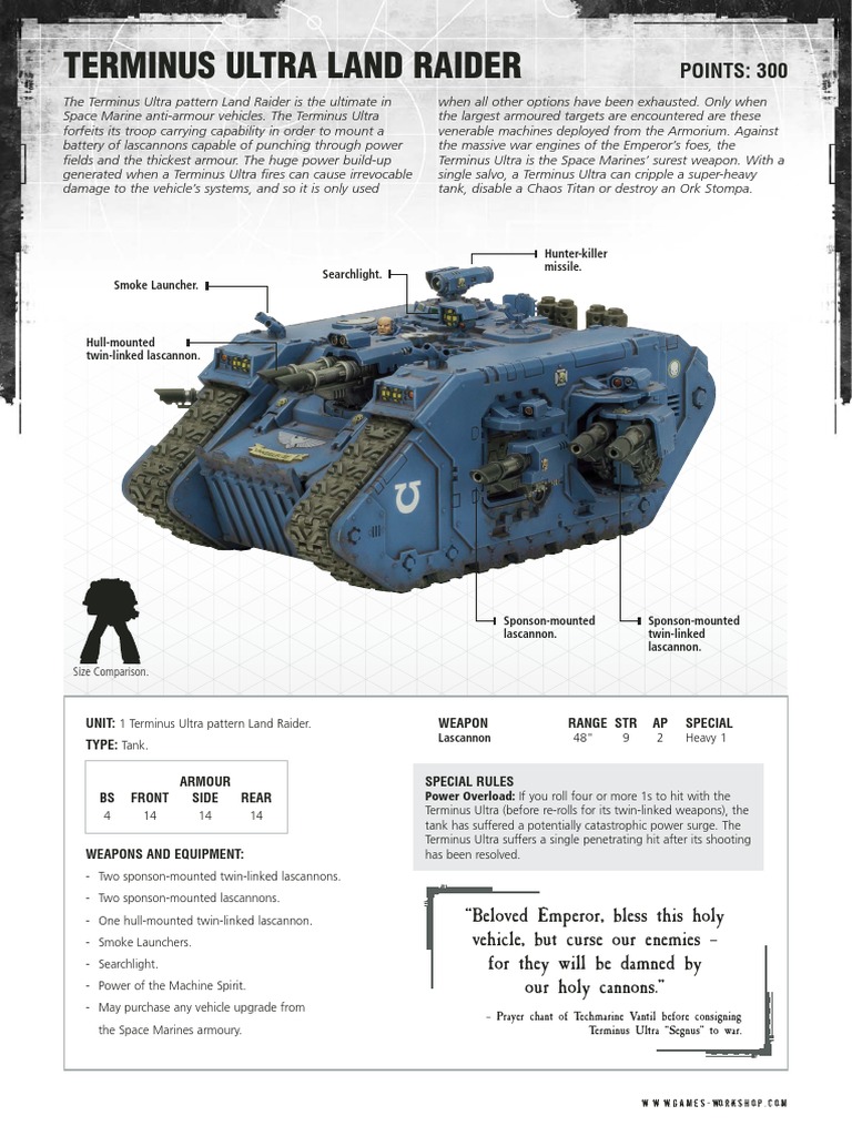 m1180072 Space Marines Datasheet Terminus Ultra Land Raider Tanks
