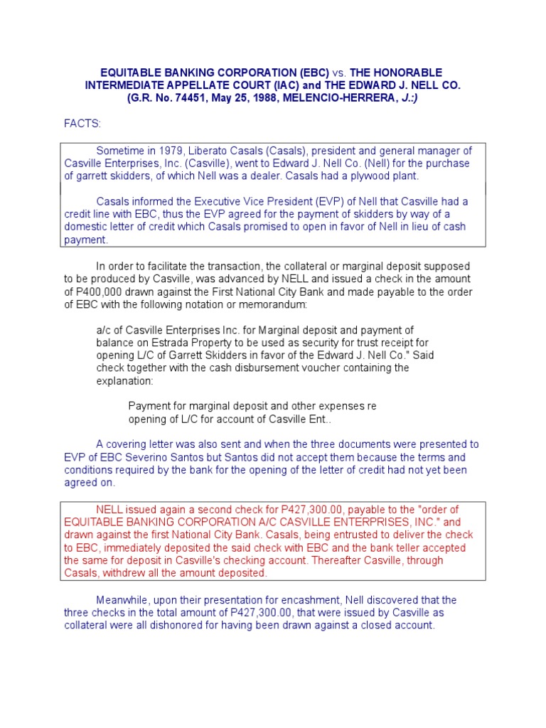 Nego Ebc Vs Iac Letter Of Credit Cheque