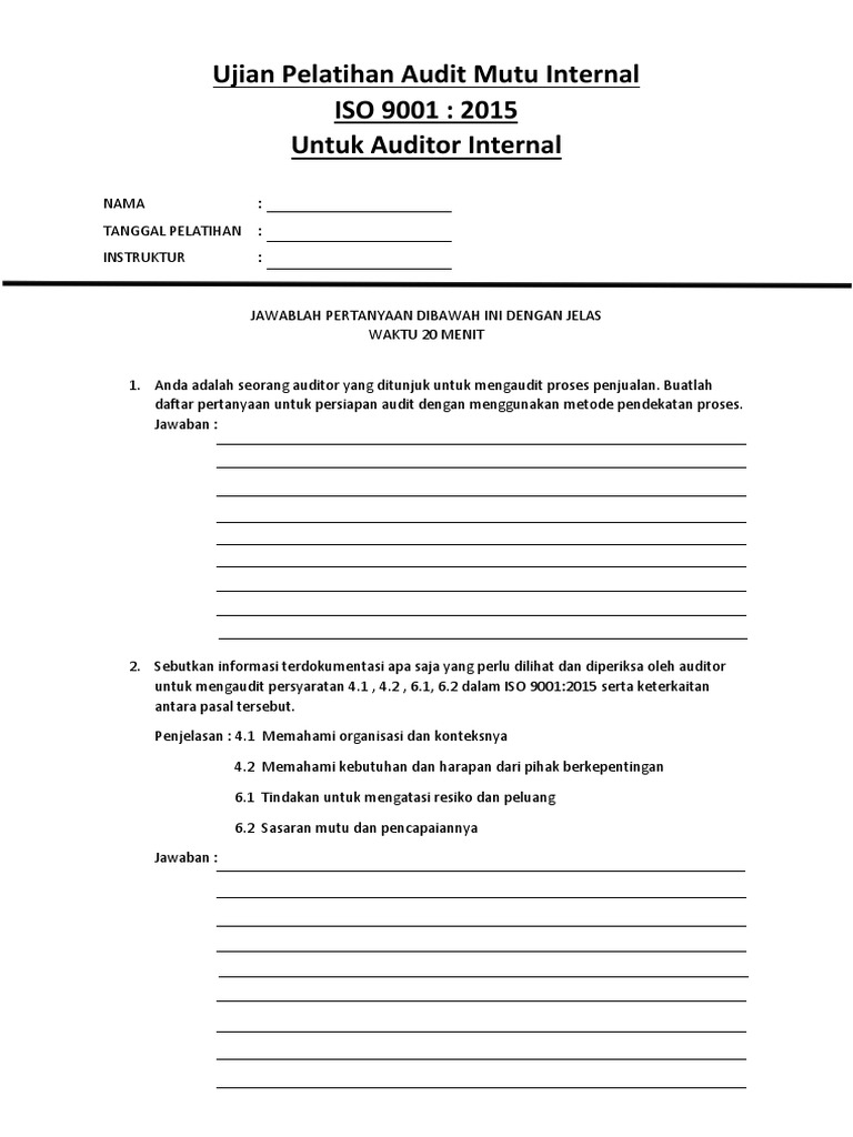Contoh Soal Dan Jawaban Iso 9001 2015  Dikte ID