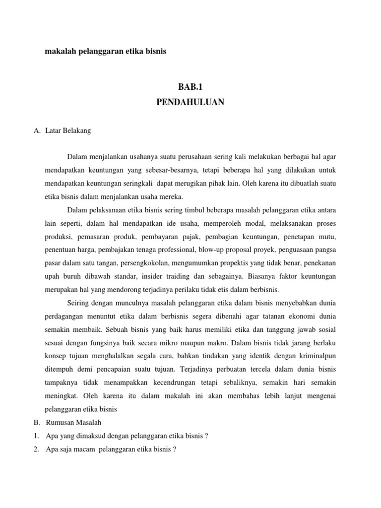 Makalah Pelanggaran Etika Bisnis Docx