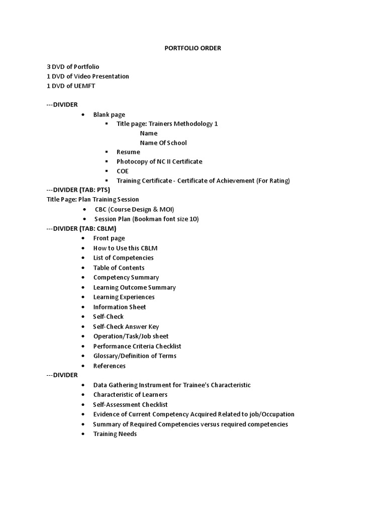 tesda Portfolio Order | Competence (Human Resources) | Evaluation