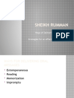 Sheikh Rumman: Ways of Delivering Oral Messages & Strategies For An Effective Oral Delivery