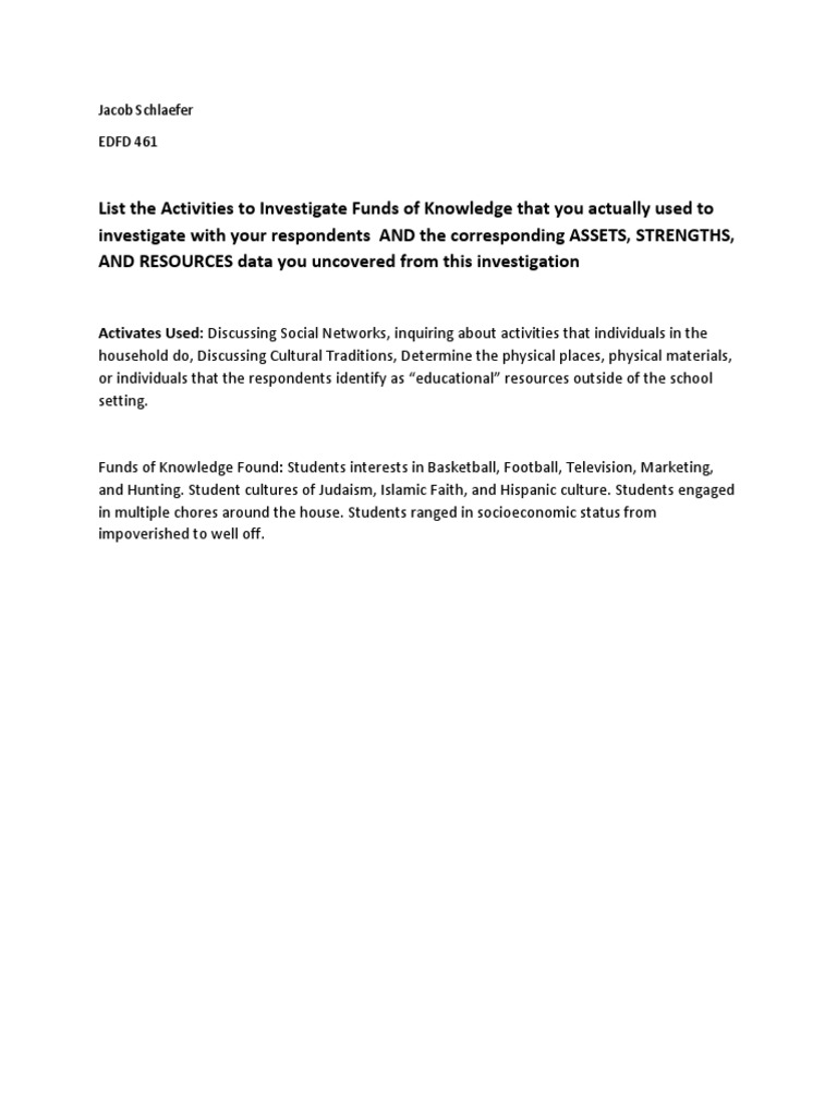 Investigating Funds of Knowledge Activities | PDF