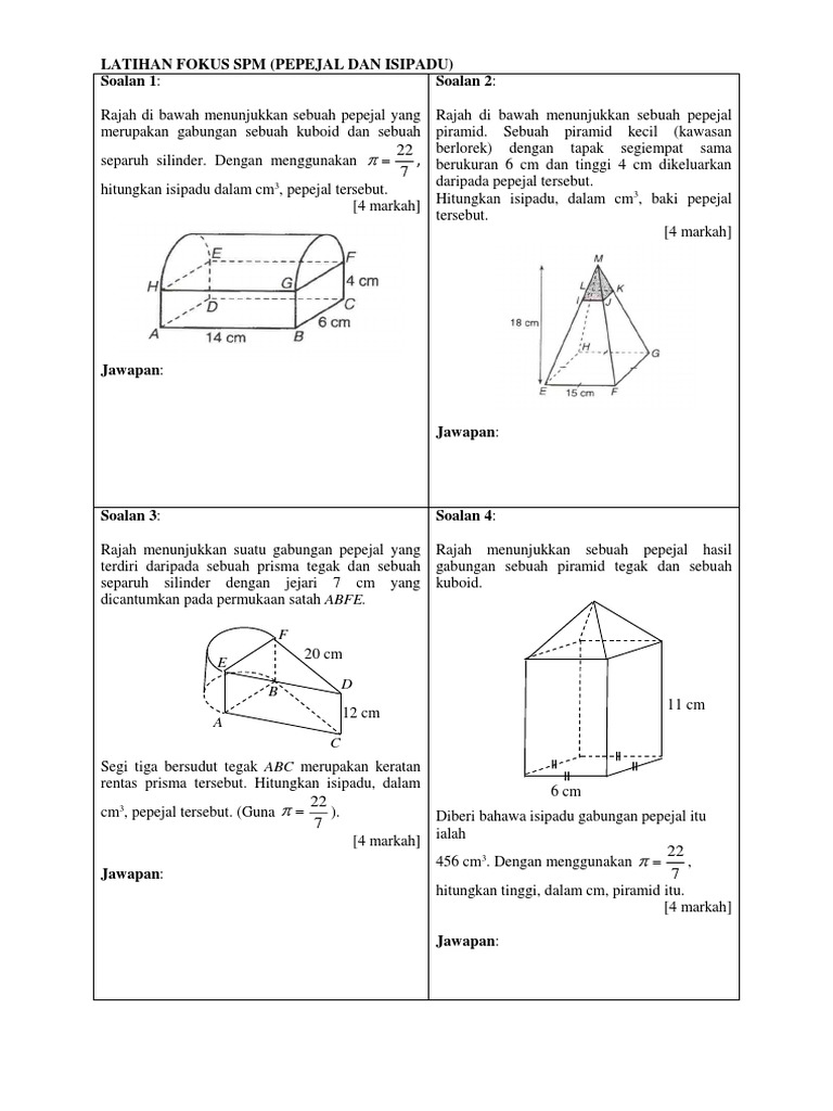 Latihan Pepejal Dan Isipadu