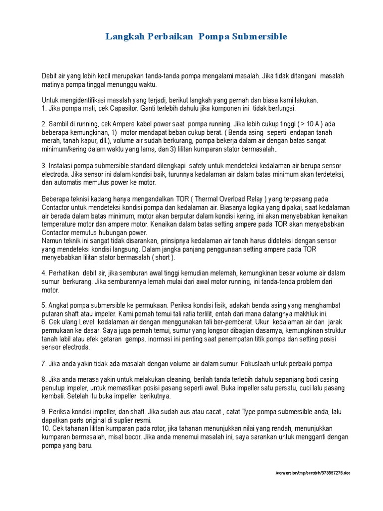 Langkah Perbaikan Pompa Submersible