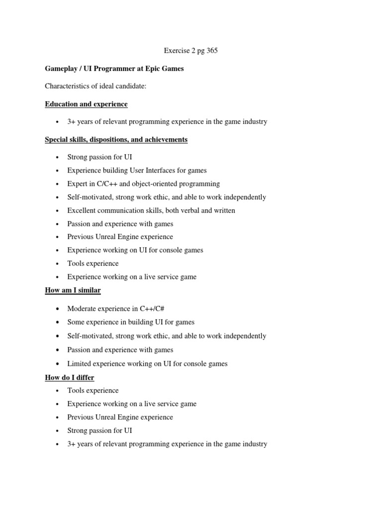 Epic Games UI Programmer Requirements | PDF | Career & Growth | Games ...