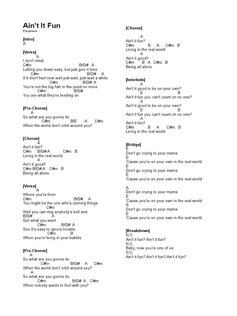 AIN T IT FUN PARAMORE LYRICS visual data 3