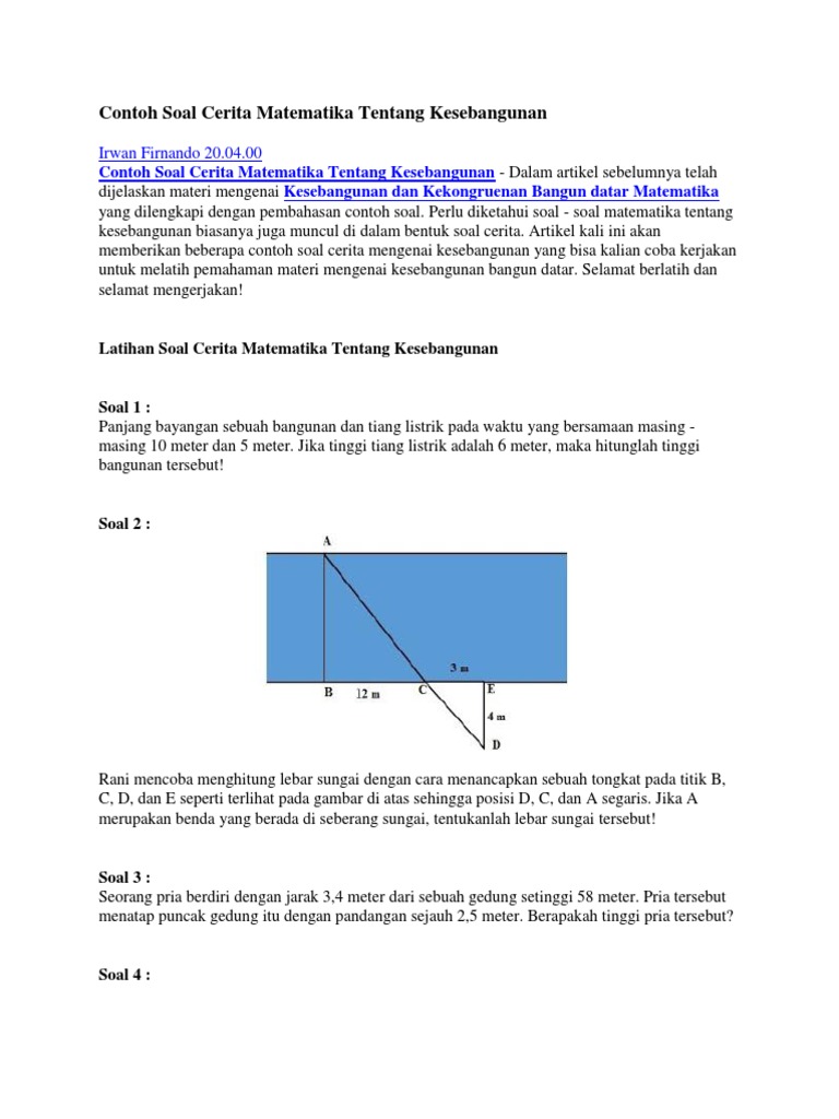 Contoh Soal Cerita Matematika Tentang Kesebangunan