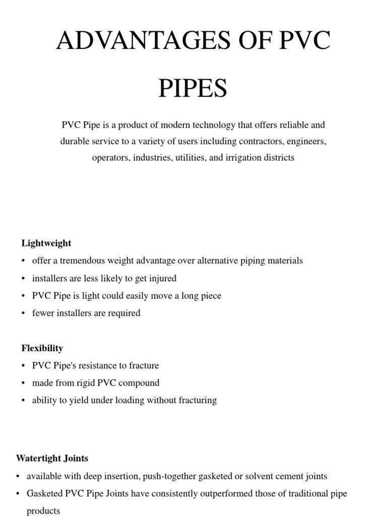 Advantages of PVC Pipes PDF
