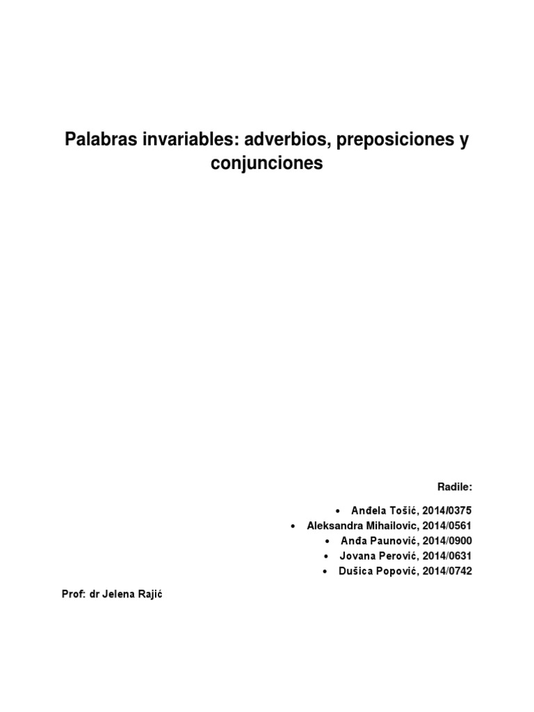 Clasificación y Funciones de Adverbios y Preposiciones | PDF | Adverbio ...