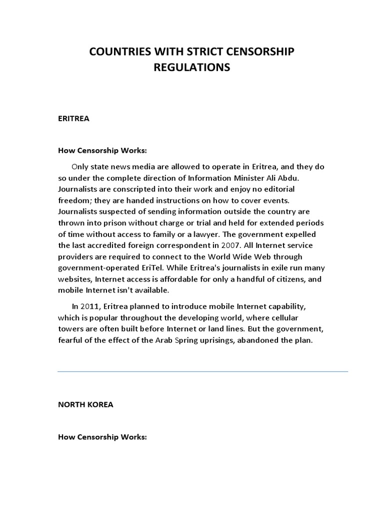 Countries With Strict Censorship Regulations: Eritrea | PDF ...