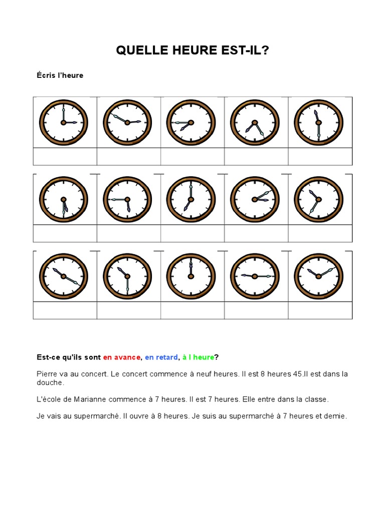 Exercice Cm2 Quels Quel Quelles Qu elle Pdf Horaires Quelle Heure Estil Exercices | PDF