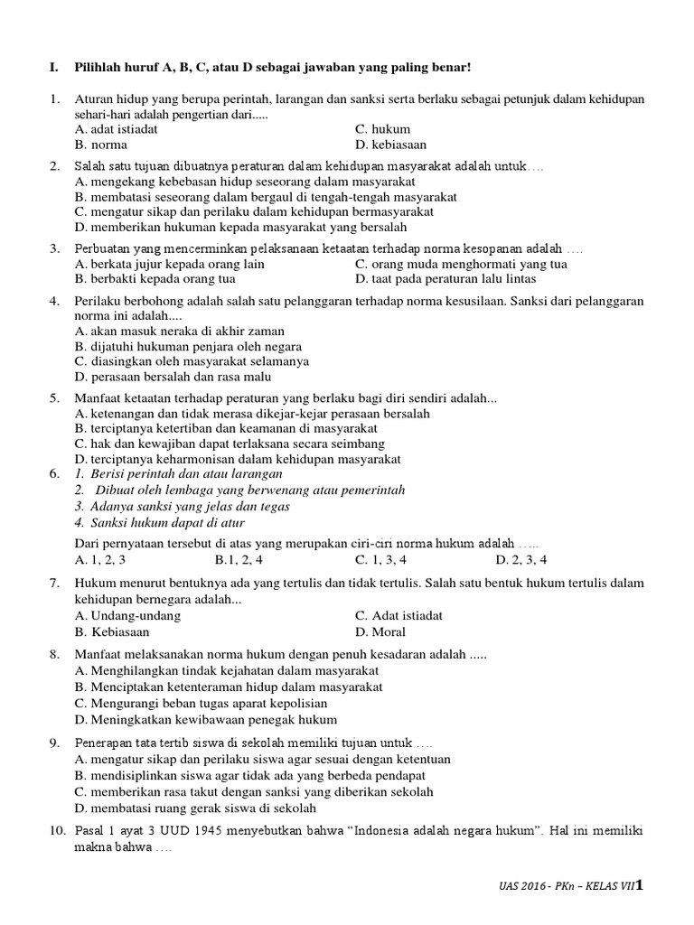 Soal pkn 7