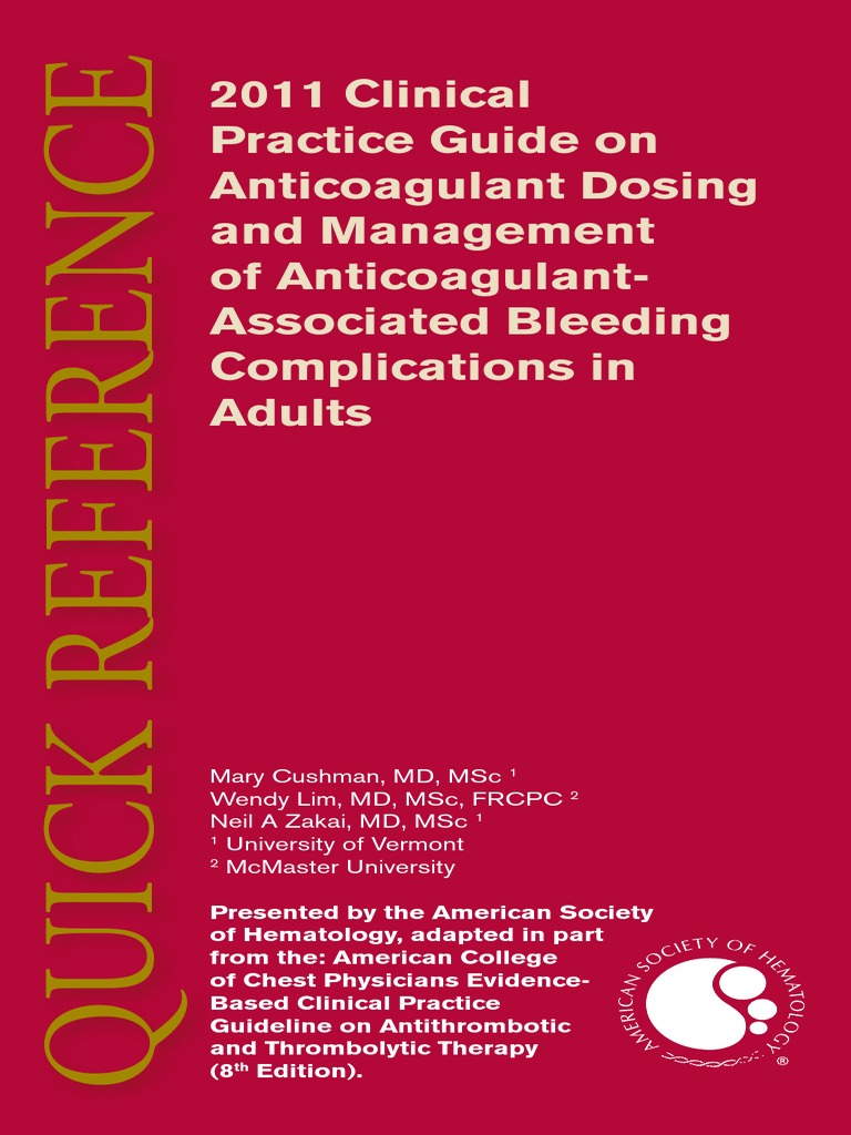 Anticoagulant Guidelines ASH Blood Medical Treatments