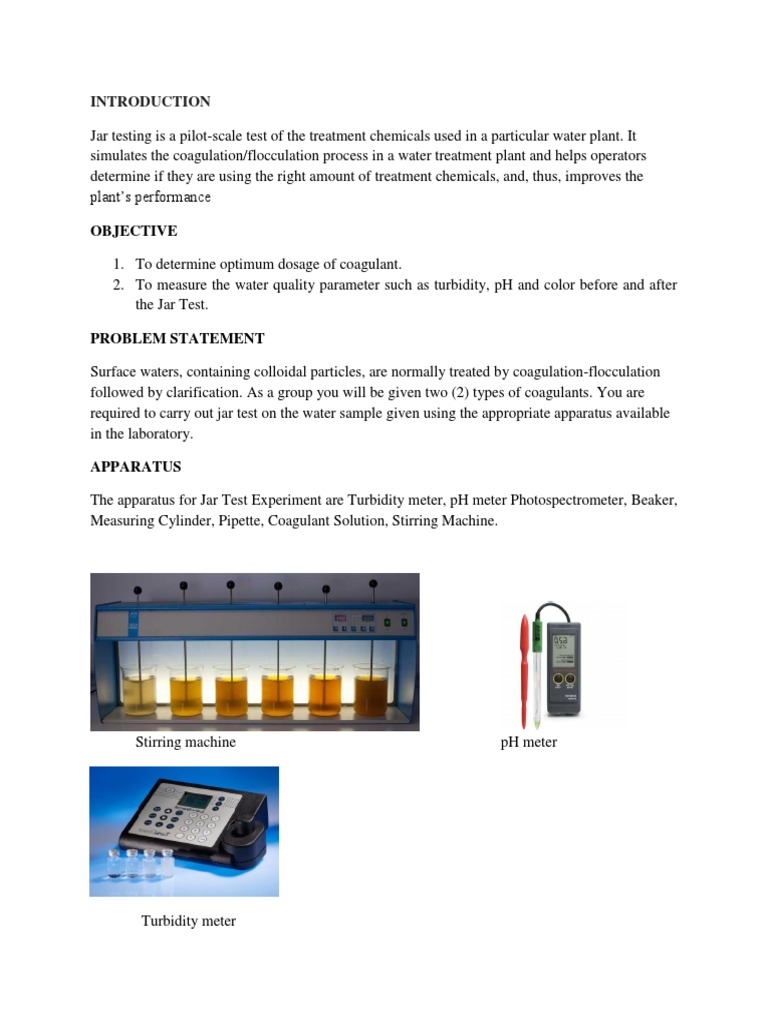 Jar Test Environmental Issues With Water Chemistry