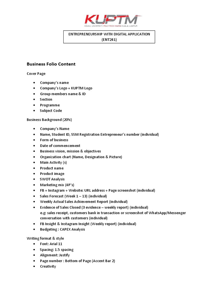 Business Folio Content | PDF