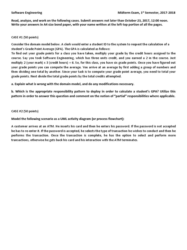 Software Engineering Midterm Exam 2017-18 | PDF | Career & Growth