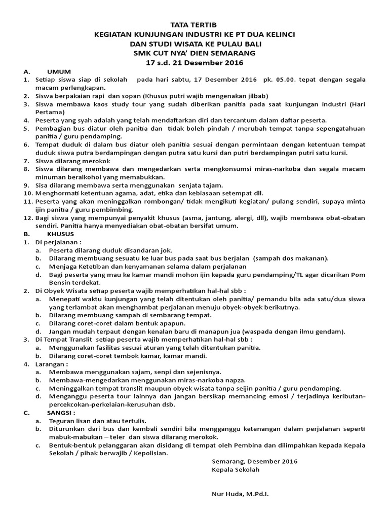 Tata Tertib Studi Wisata Tata Tertib Studi Wisata