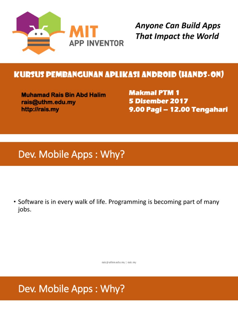 Perkongsian Ilmu Pembangunan Aplikasi Mobile Menggunakan App Inventor