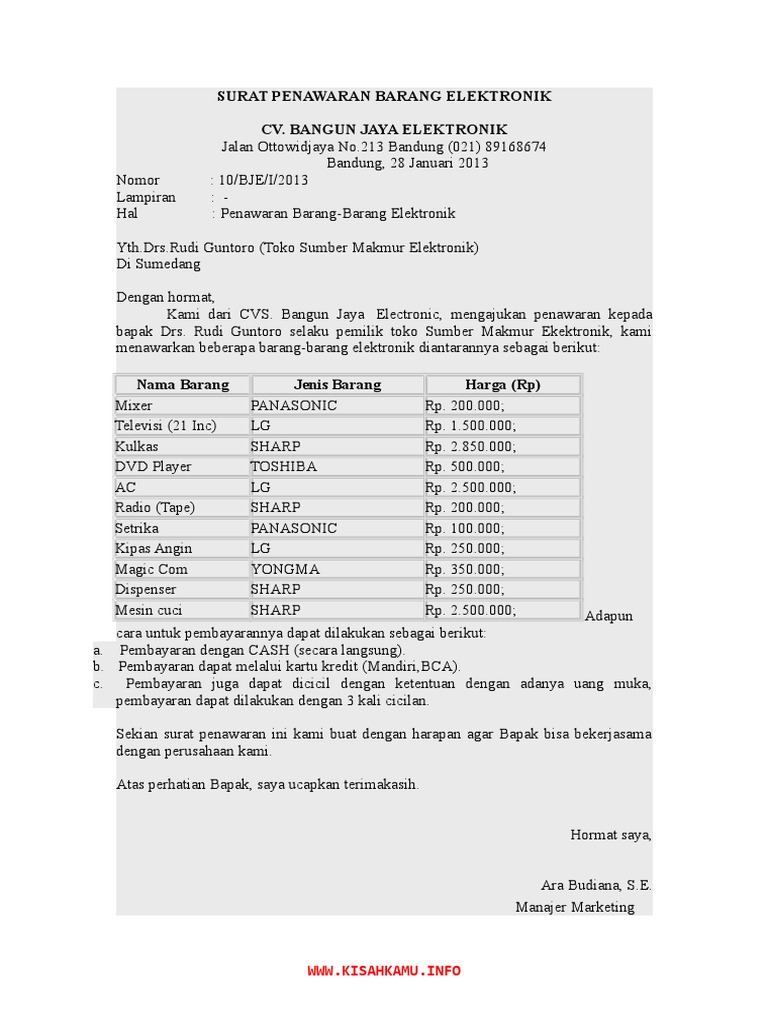 Penawaran Barang Elektronik Pdf