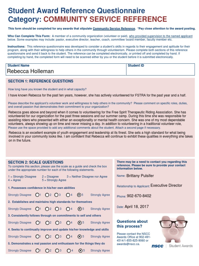 Reference Questionnaire Communityservice-Rebecca-Holleman | PDF ...