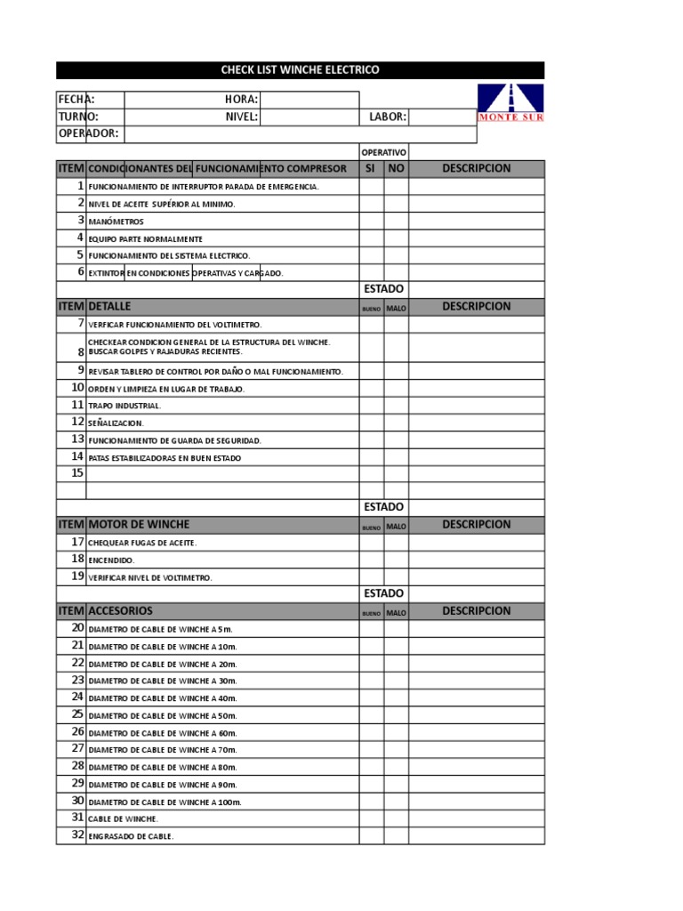 Check List Winche Electrico V01 PDF