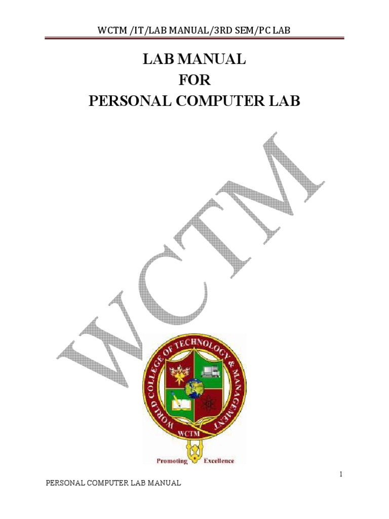Lab Manual FOR Personal Computer Lab: WCTM /It/Lab Manual/3Rd Sem/Pc ...