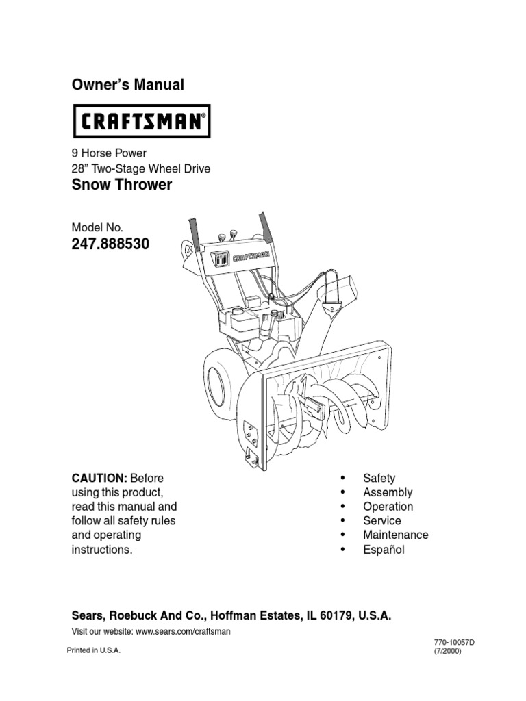 Craftsman 247.888530 Snow Thrower Manual | PDF | Nut (Hardware) | Screw