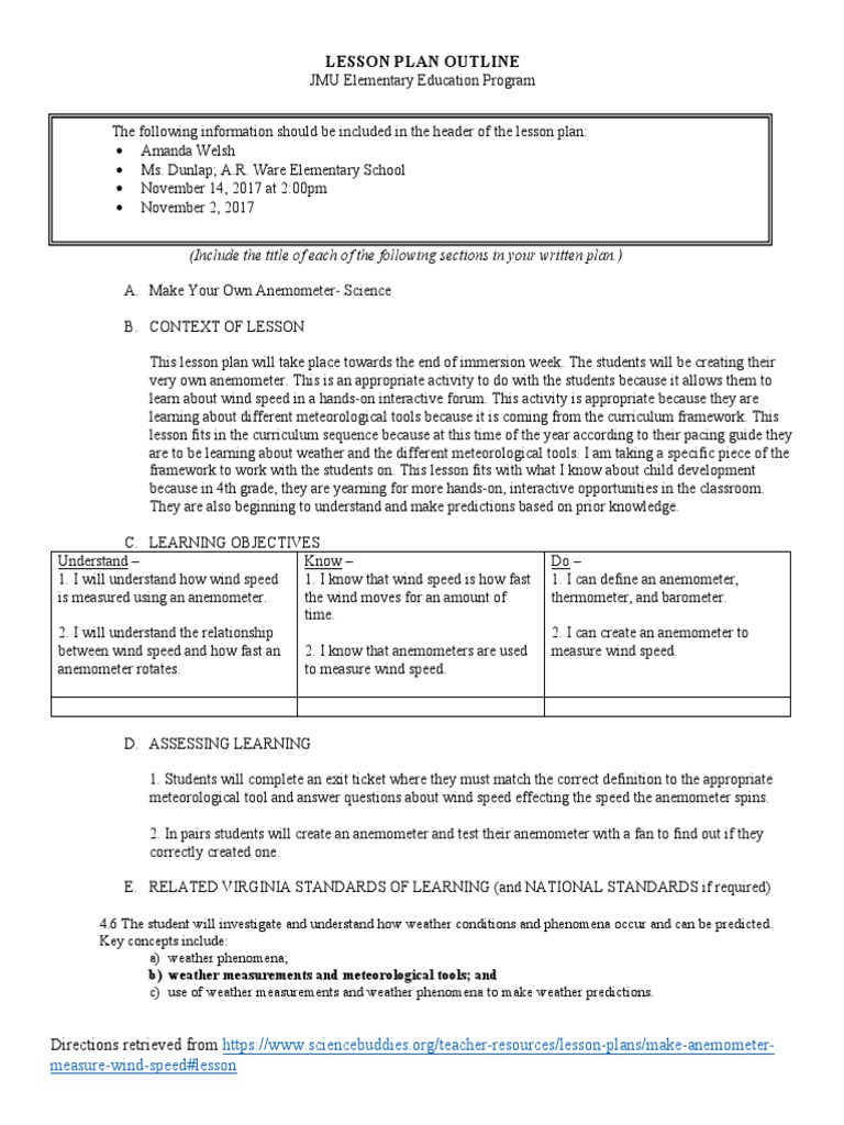 Anemometer Creativity Lesson PDF Meteorology Weather