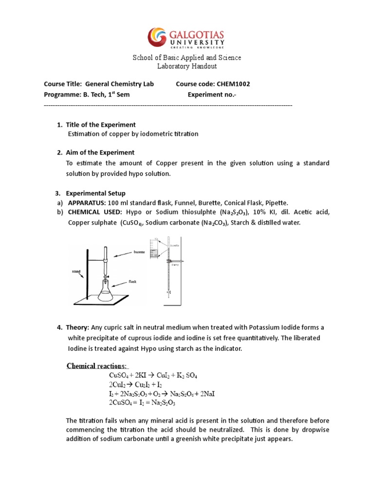 Copper by Iodometric Titration PDF Titration Chemistry