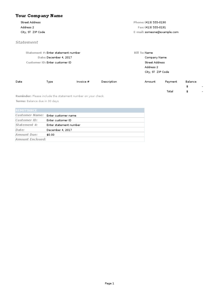 Sample Billing Statement Template | PDF