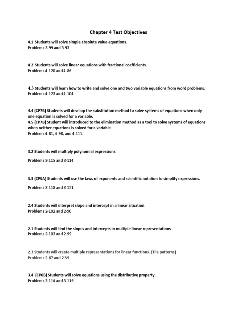 Chapter 4 Test Objectives PDF
