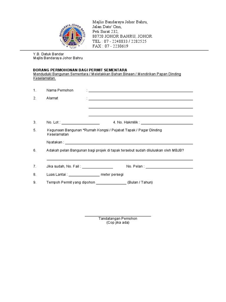 Permohonan Kelulusan Pelan Bangunan Permit Bangunan Binaan Sementara Pdf