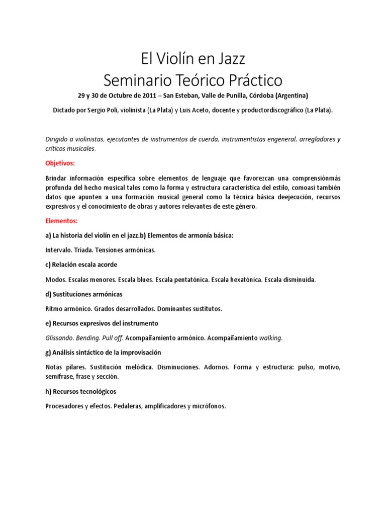 Seminario El Violín en Jazz (Índice) PDF