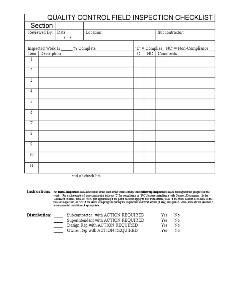 Quality Control Field Inspection Checklist | PDF | Finance & Money ...