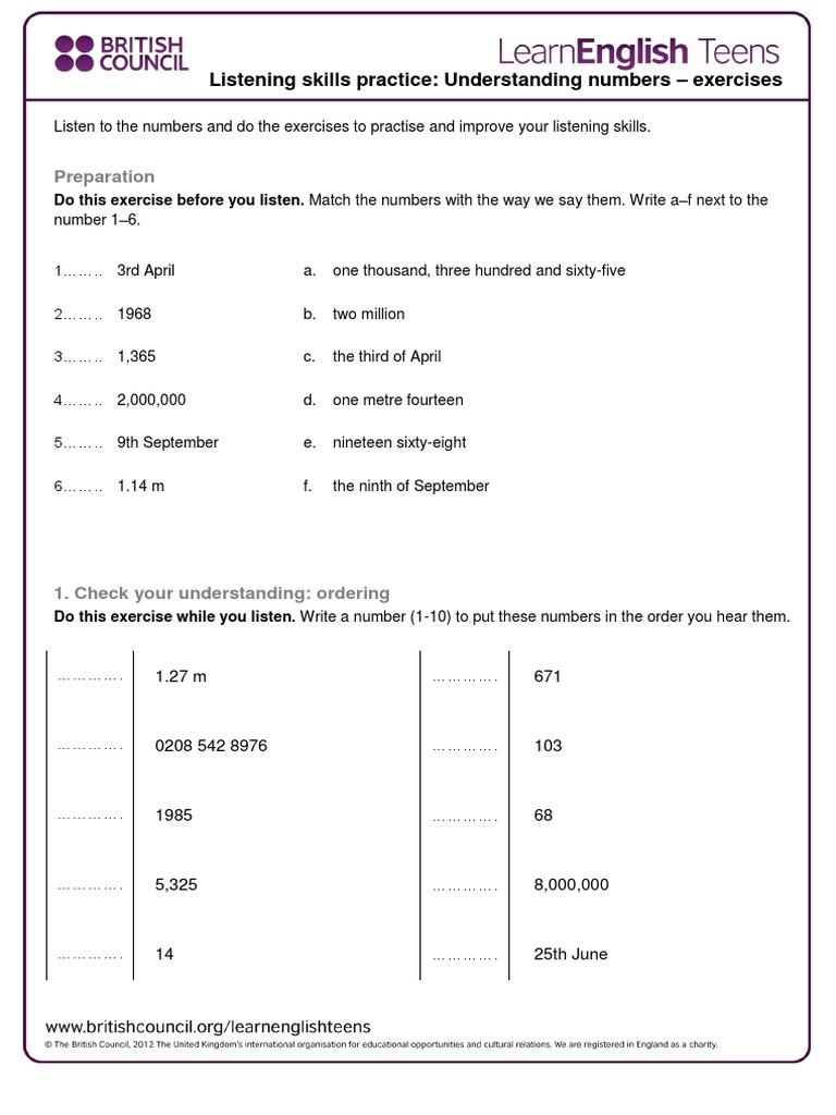 Understanding Numbers Exercises 2