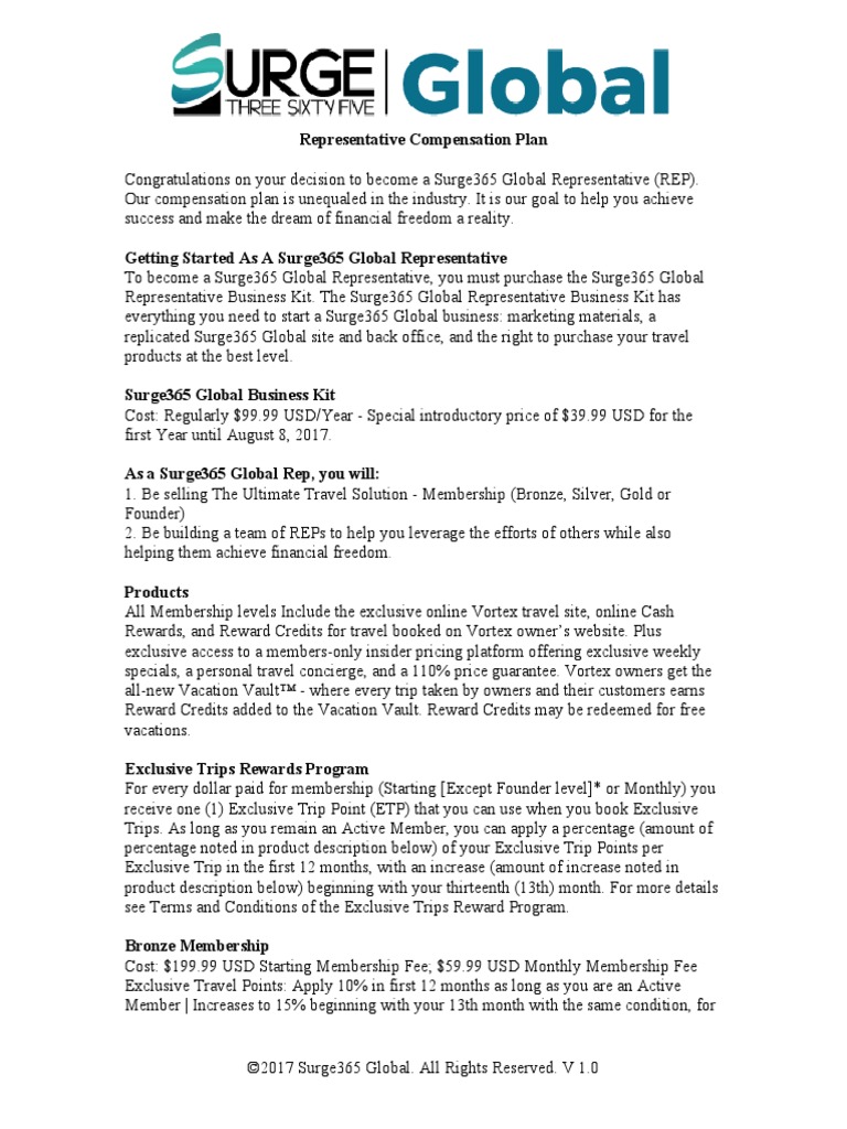 Surge365 Global Comp Doc V1.0 - Final | PDF | United States Dollar | Fee