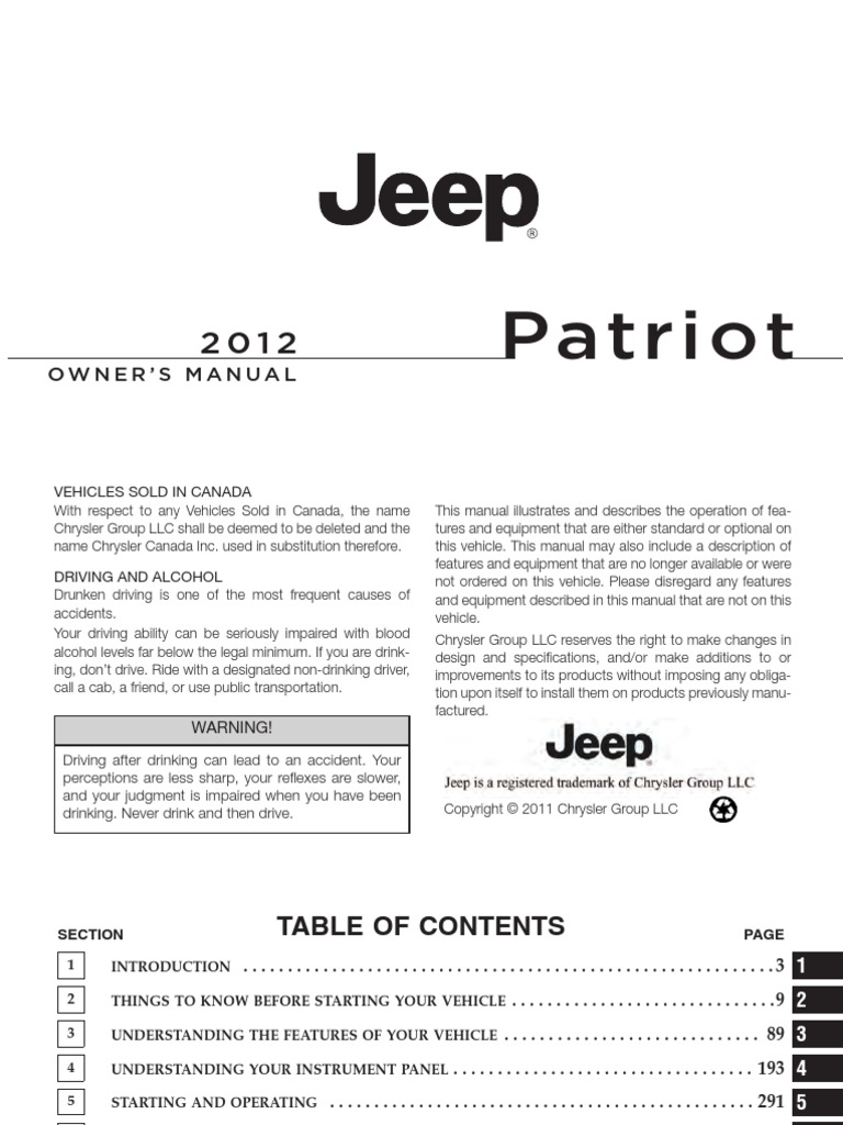 2012 Jeep Patriot Owners Manual PDF Seat Belt Vehicles