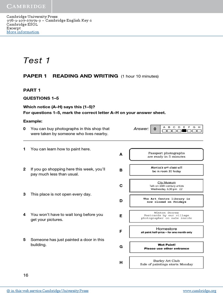 Cambridge English Key6 Elementary Students Book With Answers Sample ...