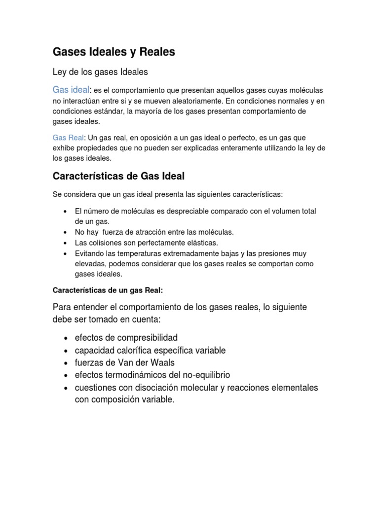 Gases Ideales y Reales | PDF | Gases | Temperatura