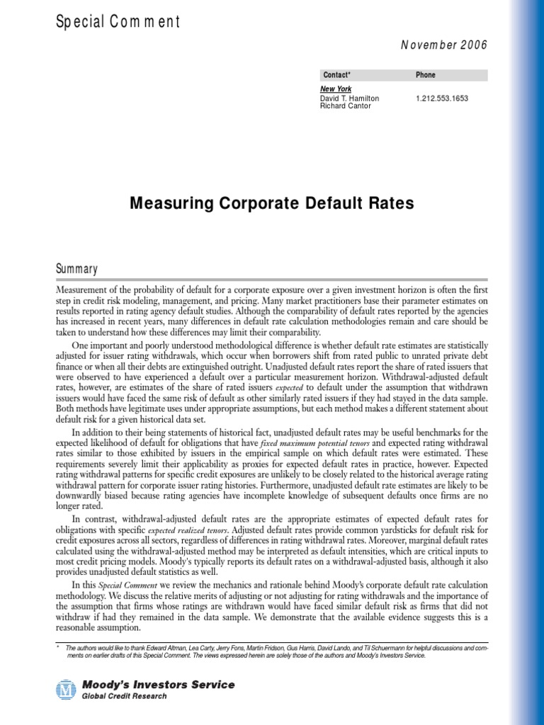 Moody Default Rates PDF PDF Moody's Investors Service Credit