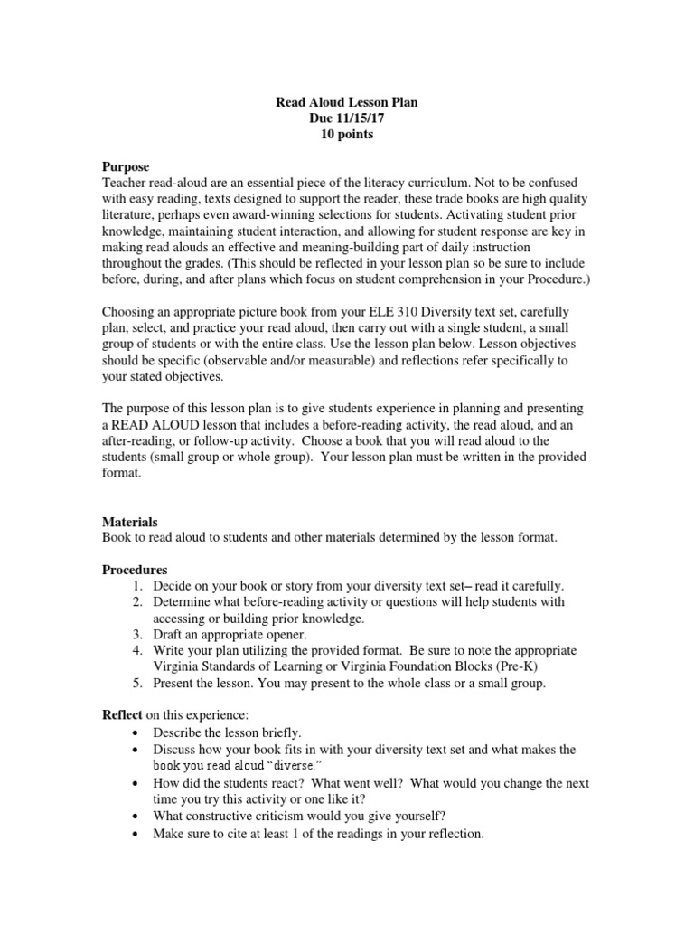 Read Aloud Lesson Plan Download Free PDF Lesson Plan Reading