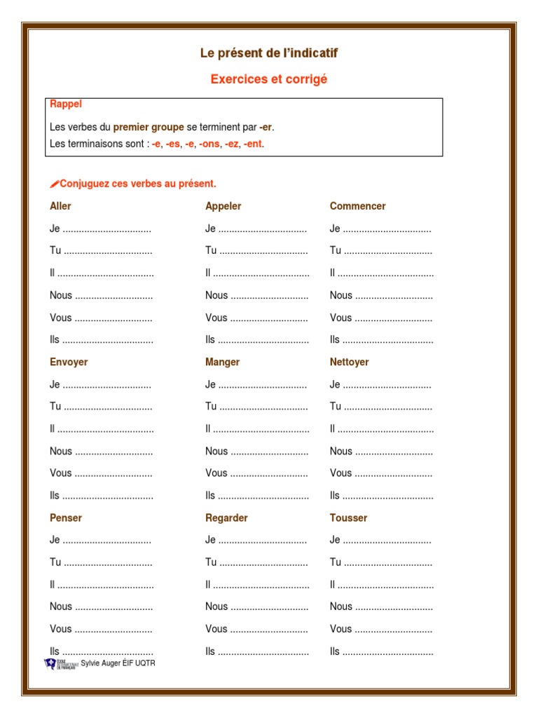 Francais Facile Present De L Indicatif Le present de l'indicatif Exercices et corrige.pdf
