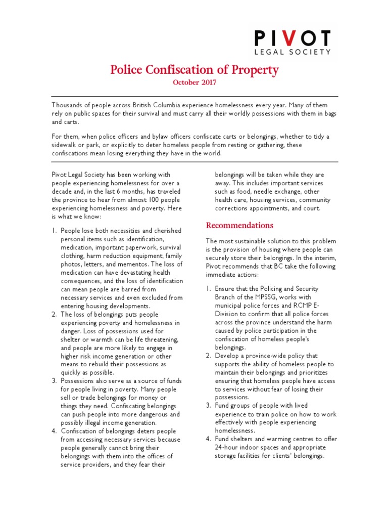 Impact of Police Property Confiscation | PDF | Homelessness | Poverty