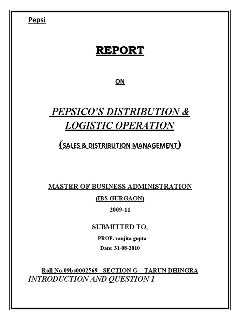 PepsiCo Distribution and Logistics Report | PDF | Pepsi Co | Retail