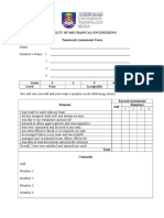 Faculty of Mechanical Engineering Teamwork Assessment Form