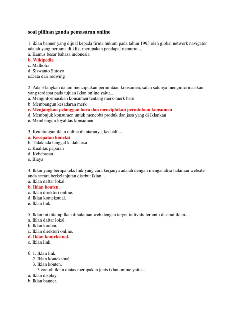 Contoh Soal Strategi Pemasaran Pilihan Ganda Contoh Soal