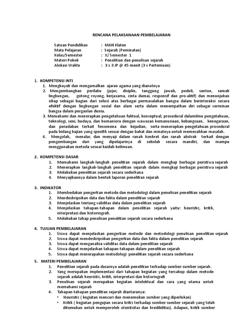 Rpp Kelompok 5 Penelitian Dan Penulisan Sejarah