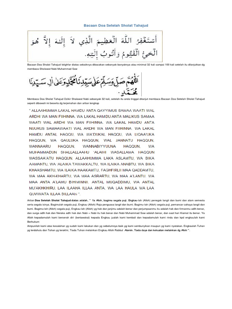 Bacaan Doa Setelah Sholat Tahajud